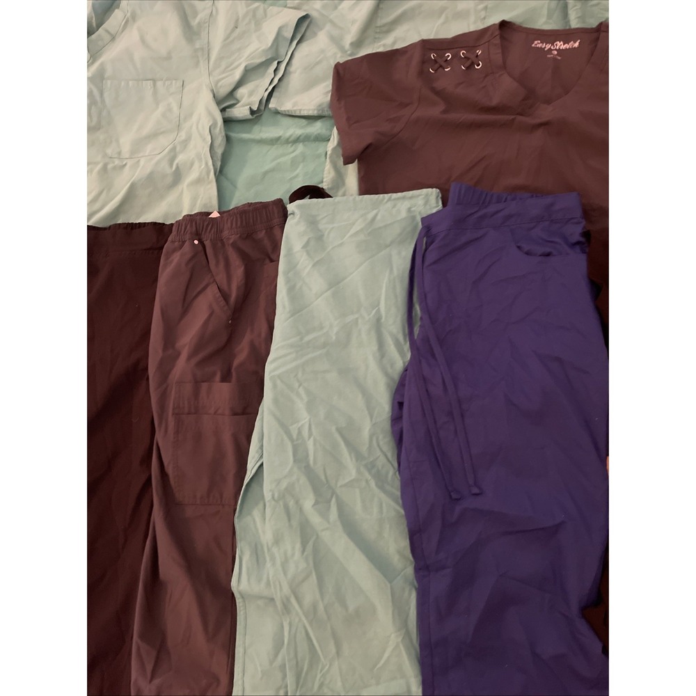 Set Of Size Large Women's Scrubs Blue, Teal, And Black; 6 Bottoms and 7 Tops - Picture 3 of 8